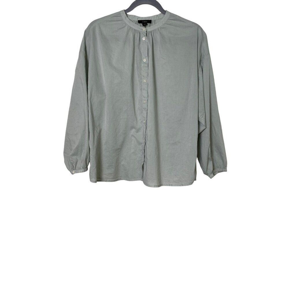 J. Crew Women's M Blouse Green Button-Up Long Sleeve Top Peasant Casual Comfy